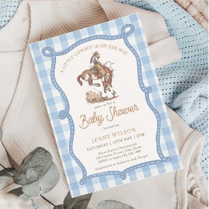 Blaue Gingham-Cowboy-Baby-Party Einladung