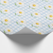 Blaue Gingham-Daisy-Aquarell-Blumen-Geschenkverpac Geschenkpapier (Ecke)