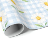 Blaue Gingham-Daisy-Aquarell-Blumen-Geschenkverpac Geschenkpapier (Rolleneckpunkt)