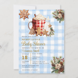 Blaue Gingham Eine fröhliche kleine Babyparty  Einladung