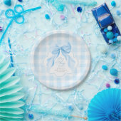 Blaue Gingham Elegante Bogen Baby-Party Pappteller (Party)