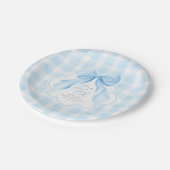 Blaue Gingham Elegante Bogen Baby-Party Pappteller (Schrägansicht)