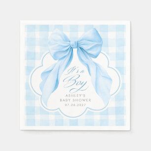 Blaue Gingham Elegante Schleife Jungen-Baby-Party Serviette