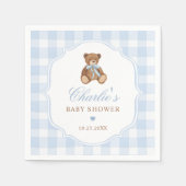 Blaue Gingham Elegante Teddybär-Baby-Party Serviette (Vorderseite)