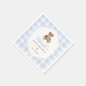 Blaue Gingham Elegante Teddybär-Baby-Party Serviette (Ecke)