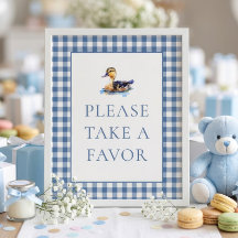 Blaue Gingham-Enten-Geschenk Baby Shower Schild