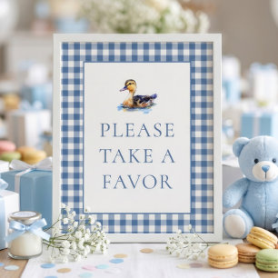 Blaue Gingham-Enten-Geschenk Baby Shower Schild