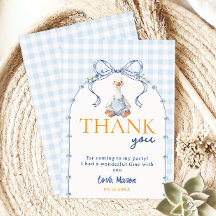 Blaue Gingham-Gans-Junge Erster Geburtstag Dankesc