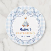 Blaue Gingham-Gans-Junge Erster Geburtstag Geschenkanhänger (Vorderseite)