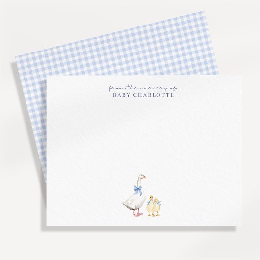 Blaue Gingham-Gans-Nursery-Notizkarte