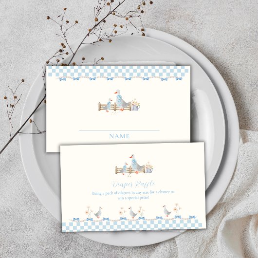 Blaue Gingham-Gans-Windel-Raffel-Baby-Party Begleitkarte