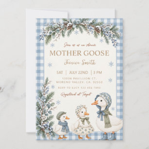 Blaue Gingham-Gans Winter-Baby-Party Einladung
