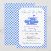 Blaue Gingham-Golf-Baby-Party Einladung (Vorne/Hinten)