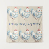 Blaue Gingham-Henne Cottage  Wandteppich (Vorderseite)