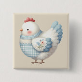 Blaue Gingham-Henne im Cottage-Stil Button (Vorderseite)