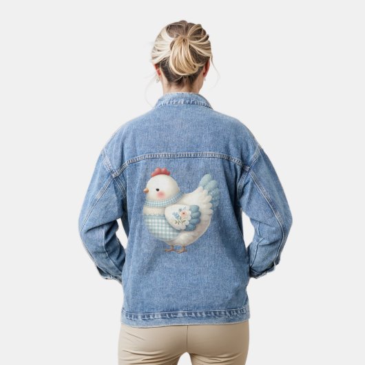 Blaue Gingham-Henne im Cottage-Stil Jeansjacke (Modell)