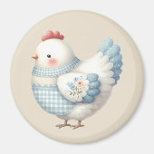 Blaue Gingham-Henne im Cottage-Stil Magnet (Vorne)