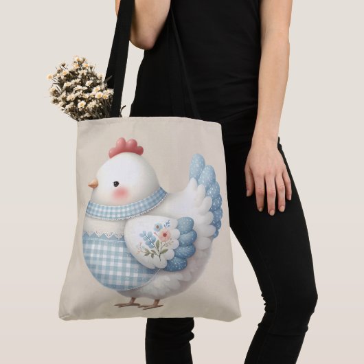 Blaue Gingham-Henne im Cottage-Stil Tasche (Von Nahem)