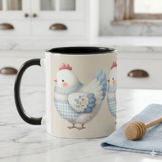 Blaue Gingham-Henne im Cottage-Stil Tasse