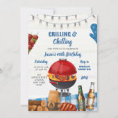 Blaue Gingham-Hinterhof-Grillgeburtstag Einladung (Vorderseite)