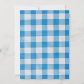 Blaue Gingham-Hinterhof-Grillgeburtstag Einladung (Rückseite)