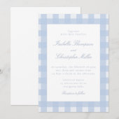 Blaue Gingham-Hochzeitseinladung Einladung (Vorne/Hinten)
