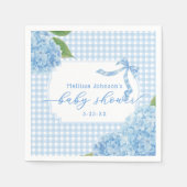 Blaue Gingham-Hortensien-Baby- Boy-Shower Serviette (Vorderseite)