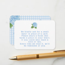 Blaue Gingham-Hortensien-Bücher für Baby Shower