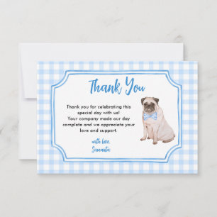 Blaue Gingham-Hund-Jungen-Baby-Party Dankeskarte