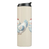 Blaue Gingham-Hütte Henne Thermosbecher (Nach links gedreht)