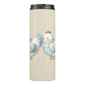 Blaue Gingham-Hütte Henne Thermosbecher (Rückseite)