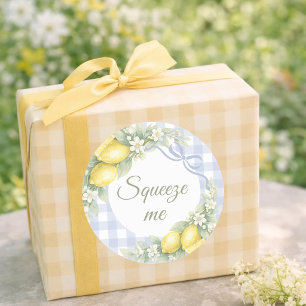 Blaue Gingham-Jungen-Limonen quetschen mich Partyg Runder Aufkleber