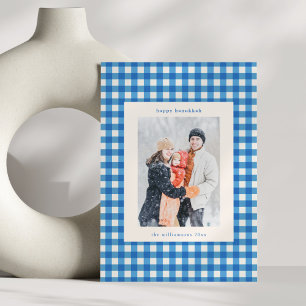 Blaue Gingham-Kariert-Hanukkah-Foto mit benutzerde Feiertagskarte