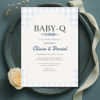 Blaue Gingham-Karierte BBQ Baby-Q Babyparty