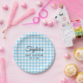 Blaue Gingham-Karo-Babyparty Pappteller (Party)