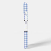 Blaue Gingham-Karo-Blumen-Monogramm Case-Mate iPhone Hülle (Rückseite / Links)