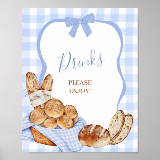 Blaue Gingham-Karo-Brötchen-Getränke-Party-Schild Poster (Vorne)