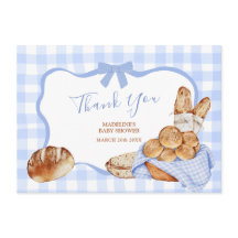 Blaue Gingham-Karo-Brötchen im Ofen Dankeskarten