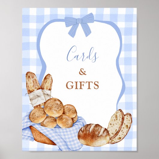 Blaue Gingham-Karo-Brötchen im Ofen Karten und Ges Poster (Vorne)
