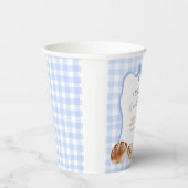 Blaue Gingham Karo Brötchen im Ofen Papiertassen Pappbecher (Rechts)