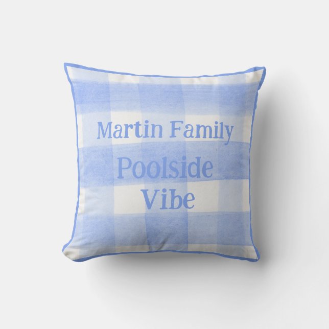 Blaue Gingham-Karo POOLSIDE-STIMMUNG Kissen (Vorderseite)