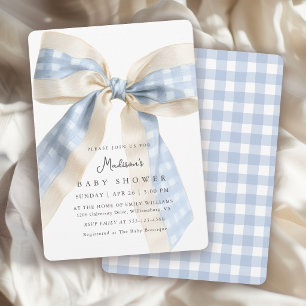 Blaue Gingham-Karo-Schleife Süße Babyparty Einladung
