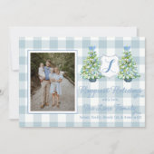 Blaue Gingham-Karo-Weihnachtskarte Einladung (Vorderseite)