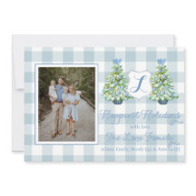 Blaue Gingham-Karo-Weihnachtskarte