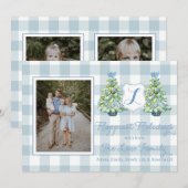 Blaue Gingham-Karo-Weihnachtskarte Einladung (Vorne/Hinten)