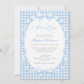 Blaue Gingham-Kokette-Bogen-Baby-Party Einladung (Vorderseite)