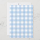 Blaue Gingham-Kokette-Bogen-Baby-Party Einladung (Rückseite)