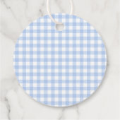 Blaue Gingham-Kokette-Bogen-Taufe-Kreis Geschenkanhänger (Rückseite)