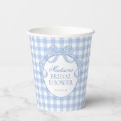 Blaue Gingham-Kokette-Bow-Brautparty Pappbecher (Rückseite)
