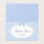 Blaue Gingham-Koketten-Schleifen-Platzkarten-Tisch (Außenseite Aufgefaltet)